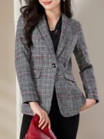 Novastelix Sleek Women's Tartan Plaid Blazer ?C Slim Fit, Crystal Button, Office Essential - Image 3