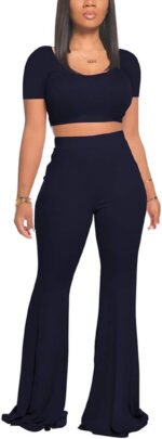 Novastelix Stylish 2-Piece Women's Workout Set - Sexy Crop Top & High-Waisted Flared Pants for Yoga & Sports