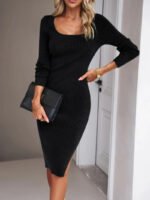 Novastelix Elegant Ribbed Midi Dress with Side Slit - Image 5