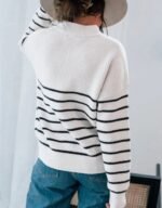 Novastelix Cozy Striped Quarter Zip Pullover Sweater for Women - Knitted Warmth and Style - Image 3