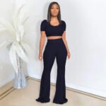 Novastelix Stylish 2-Piece Women's Workout Set - Sexy Crop Top & High-Waisted Flared Pants for Yoga & Sports - Image 4