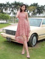 Novastelix Elegant Women's Halter Lace Hi-Lo Cocktail Dress - Perfect for Wedding Guests & Bridesmaids - Image 4