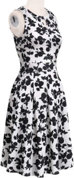 Novastelix Elegant Retro 50s Summer Dress for Women with Pockets - Sleeveless Pleated V Keyhole Holiday Party & Wedding Guest Dress (S, Sp81-White Black Flo) - Image 3