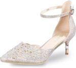 Novastelix Women's Candice Wedding Pumps with Rhinestones and Sequins - Low Kitten Heels Evening Shoes for Brides