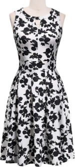 Novastelix Elegant Retro 50s Summer Dress for Women with Pockets - Sleeveless Pleated V Keyhole Holiday Party & Wedding Guest Dress (S, Sp81-White Black Flo) - Image 2